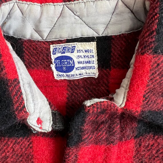 60’s Sears Pilgrim Wool Buffalo Plaid Red Flannel… - image 3