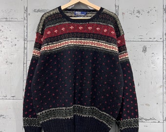 medio anni '90 Ralph Lauren Polo Pullover maglione lavorato a mano 100% lana