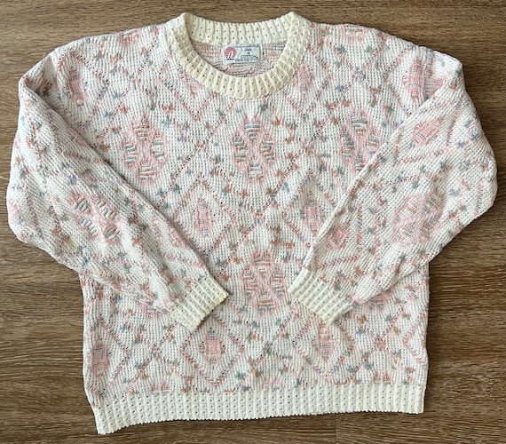 80’s Cottagecore Pink And Cream Sweater Small - image 1