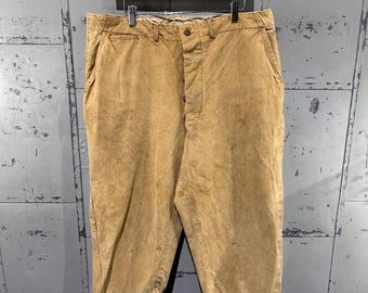 Pantalones de lona Sandhurst Brand auténticos de los años 50, desgastados, con cintura ajustada, ideales para caza y actividades al aire libre, talla 38x27.