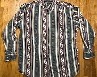 90s L Vintage Croft and Barrow Classic Collection Button Up Long Sleeve Shirt Vertical Stripe Pattern Size Large 90s