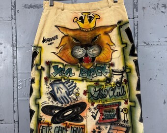 Vintage 1960s Senior Cords Corduroy Hand Painted Skirt Senior Cord