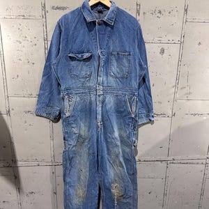 True Vintage 60s Distressed Thrashed Big Mac Work Wear Blue Americana Workwear Pull Over Denim Jumpsuit Coveralls Halloween Costume