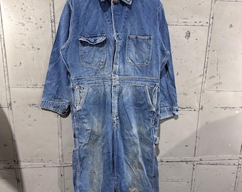 Vintage 1960s 70s Lee Union-alls Denim Coveralls // Size 40 Short