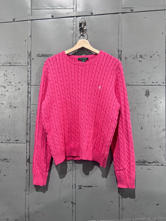 90s Ralph Lauren Lauren sweater cable knit pink wo