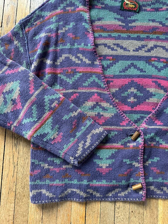 90s ALPs cardigan sweater Aztec print women’s XL … - image 3