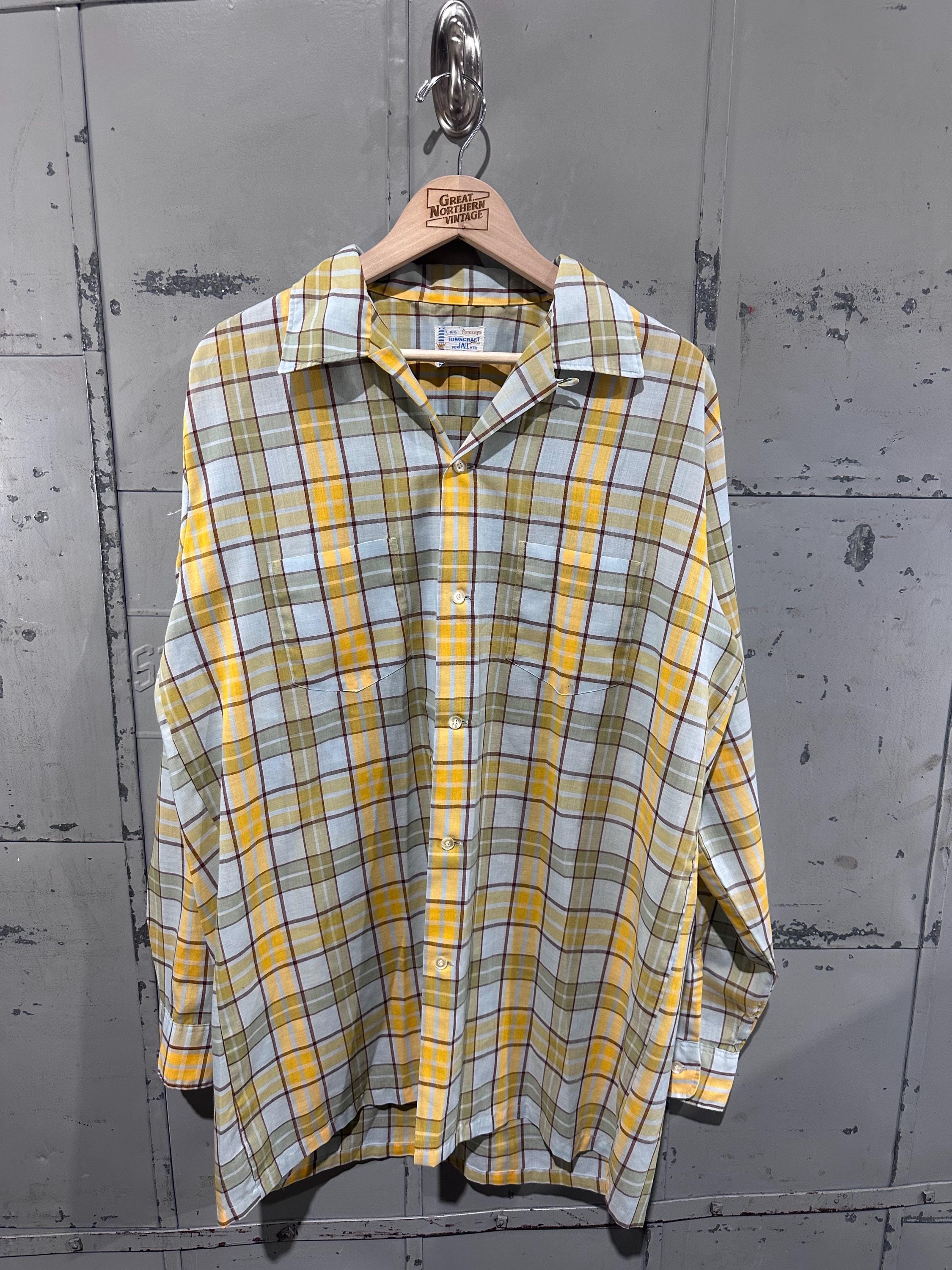 【60'S Vintage・TOWN CRAFT 】CHECK SHIRT True Vintage 60's Towncraft Yellow Plaid Loop Collar Two Pocket