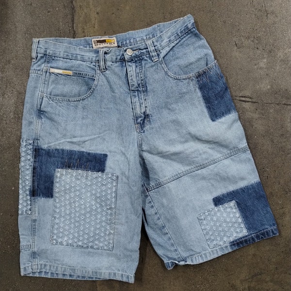 36 00s Southpole Baggy Patchwork Jean Shorts Y2K Pantalones de algodón Ropa informal estilo Hip Hop Jeans Jnco Style Opium