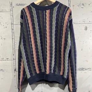 M 90s Geometric crewneck sweater striped multicolor knit sweater size medium cotton 3d knit chunky structure brand