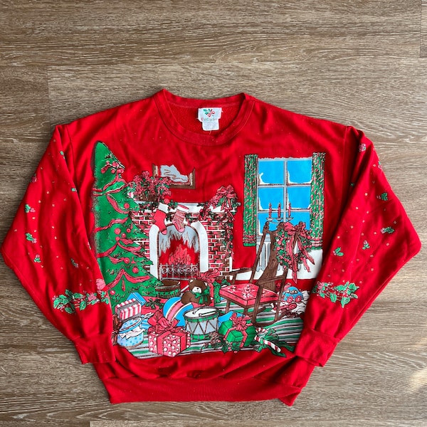 Nussknacker Rot Weihnachtsszene Rundhals Sweatshirt All Over Print Größe Large