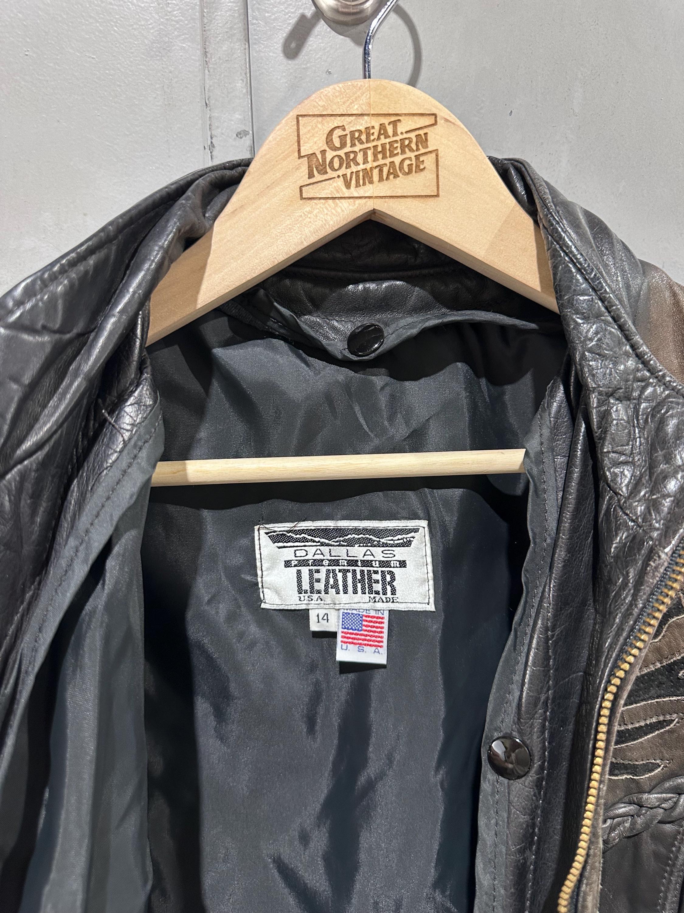 Vintage 90s Detailed Two Tone Western Cowboy Biker Leather Zip up