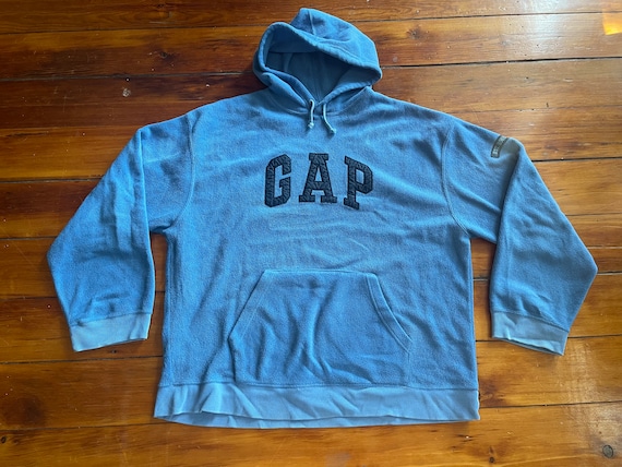 90s GAP Light Blue Fleece Pullover Hoodie Sweatshirt Men s XXL