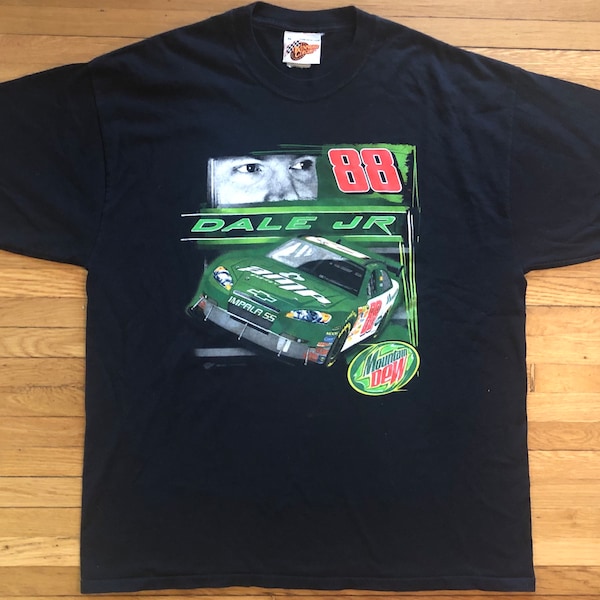 XL 90's Winner's Circle Dale Earnhardt Jr Race #88 Camiseta Camiseta Algodón Negro 1990s 2000s Racing Nascar Mountain Dew Gran Tamaño EE.UU.