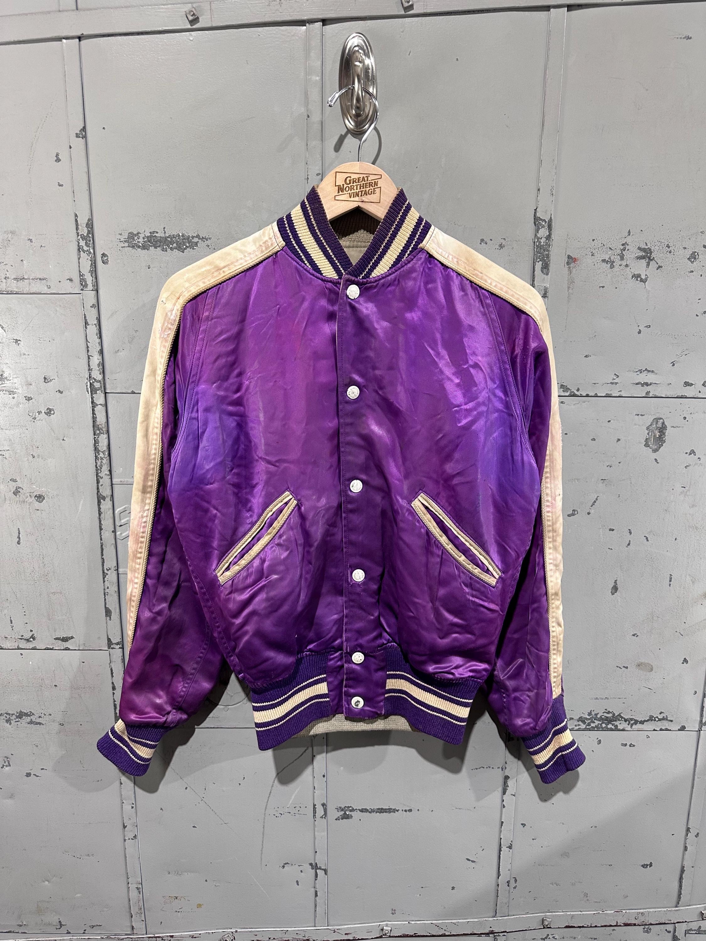 Vintage Distressed 1950s Satin Varisty Jacket Purple Bomber Patch