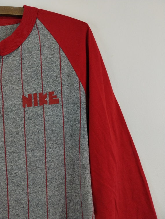 L 80s Nike Striped Tshirt Baseball Raglan Cotton … - image 4