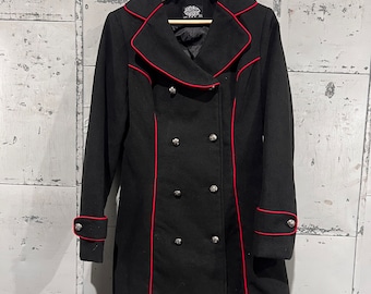 Hearts and Roses Hot Topic Jacket USA 10 Long Steampunk Gothic Black Women Coat