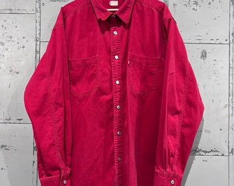 Chemise boutonnée Levis en coton rouge des années 90 pour homme TG