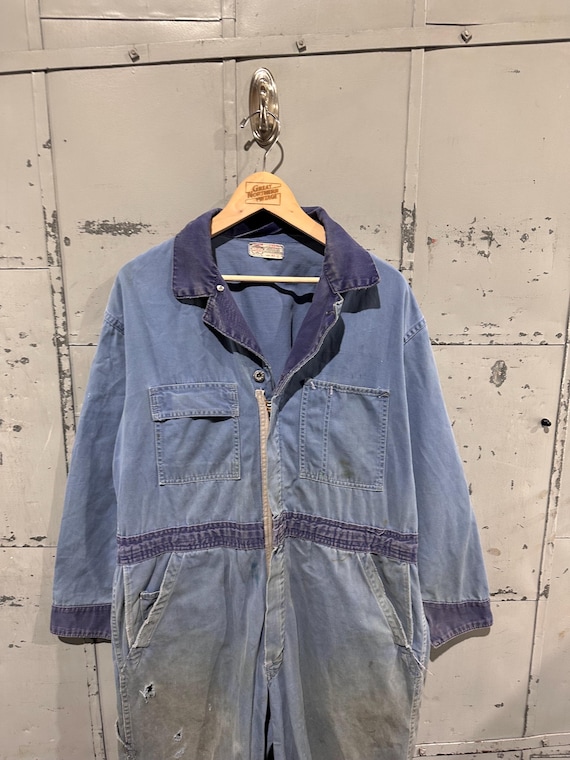 True Vintage 50s Blue Cotton Riverside Masterbilt Brand Distressed