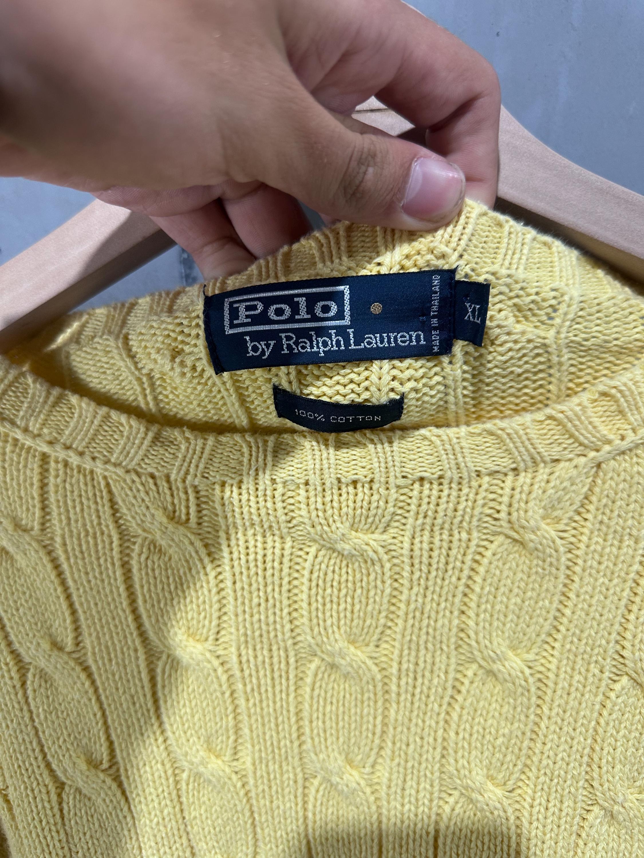 Vintage 90s Yellow Ralph Lauren Polo Golf Sweater Cable Knit