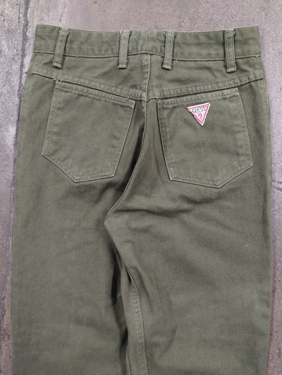 27x29.5 90s Guess Jeans Olive Green Wash Tapered … - image 7