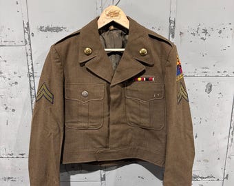 50s Wool Military Jacket | 36R Small Size | Vintage Olive Green