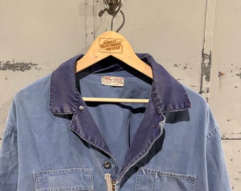 True Vintage 50s Blue Cotton Riverside Masterbilt Brand Distressed