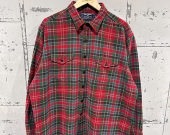Vintage 90s Red Polo Ralph Lauren Cotton Flannel Shirt Large
