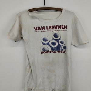 S T-shirt de tuyauteur Houston années 70 effet vieilli des années 1980 des années 1990 polyester coton blanc T-shirt blague streetwear petit