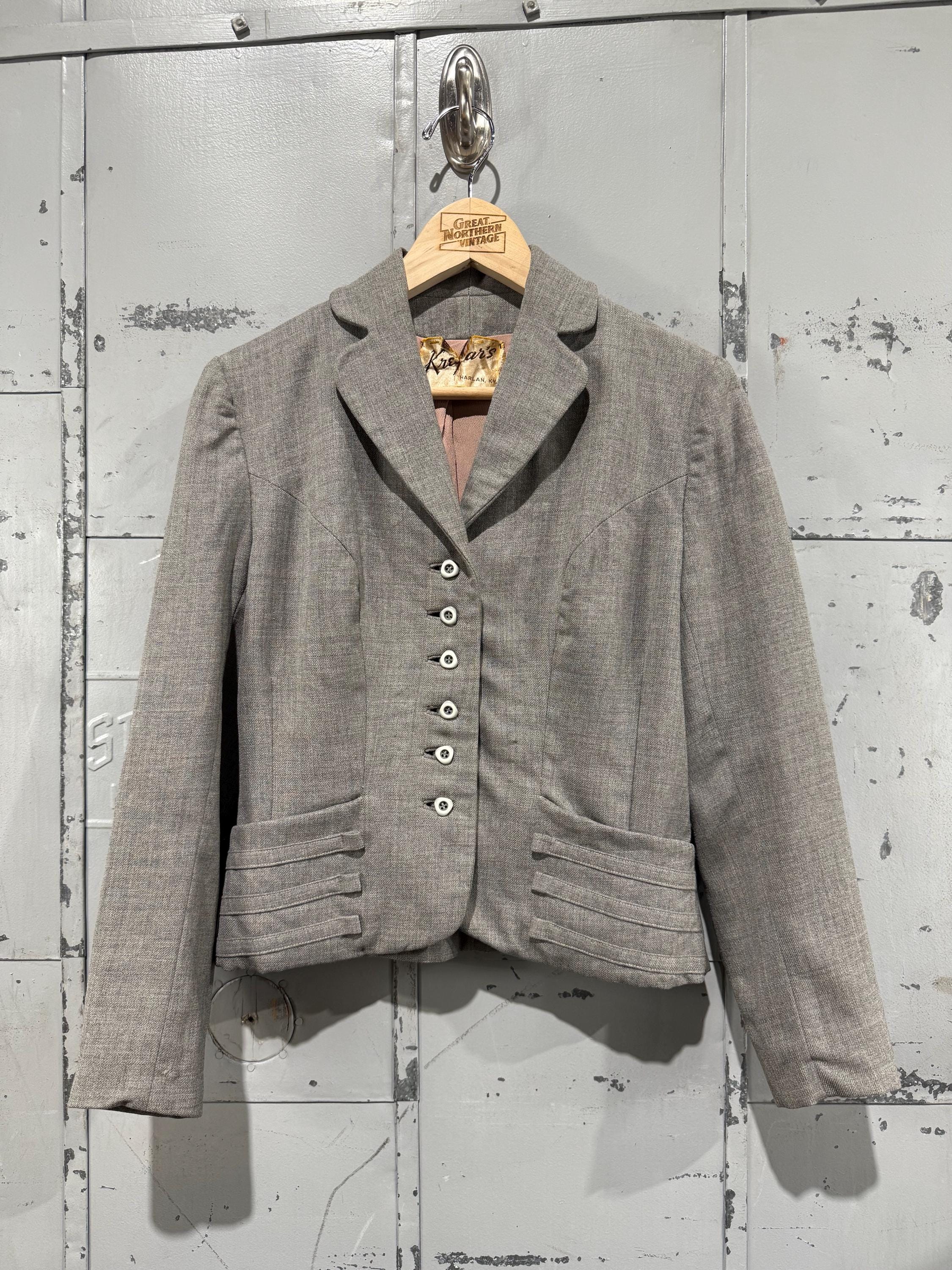 Vintage 1950s Tailored Wool Jacket Cropped Hourglass Blazer Button 