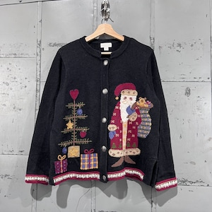 80’s Christmas Sweater Picture Knit Santa Claus Hand-knitted large