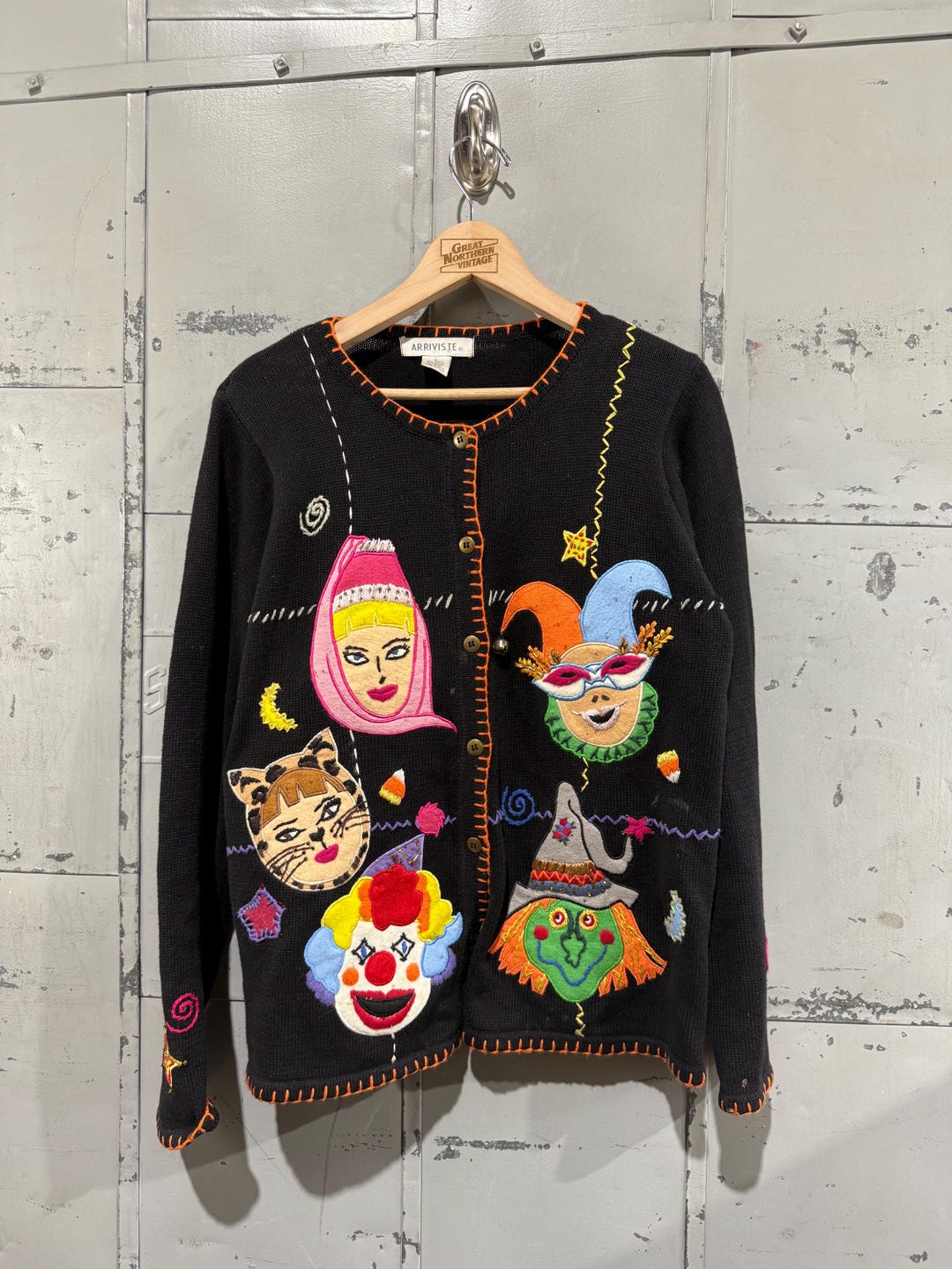 Vintage 90s Halloween Picture Knit Cardigan Sweater Fall Costume