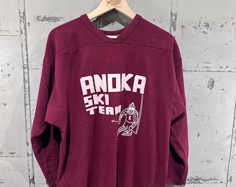 True Vintage 80s 3/4 Sleeve Football Cotton Shirt Russell Athletic Anoka High School Ski Team tshirt Jersey Longsleeve Large