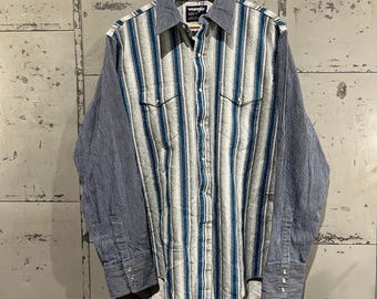 Chemise Vintage Wrangler Brushpopper Pour Homme - Taille 15.5, Manches 33, Motif Géométrique Rouge - Style Cowboy Western