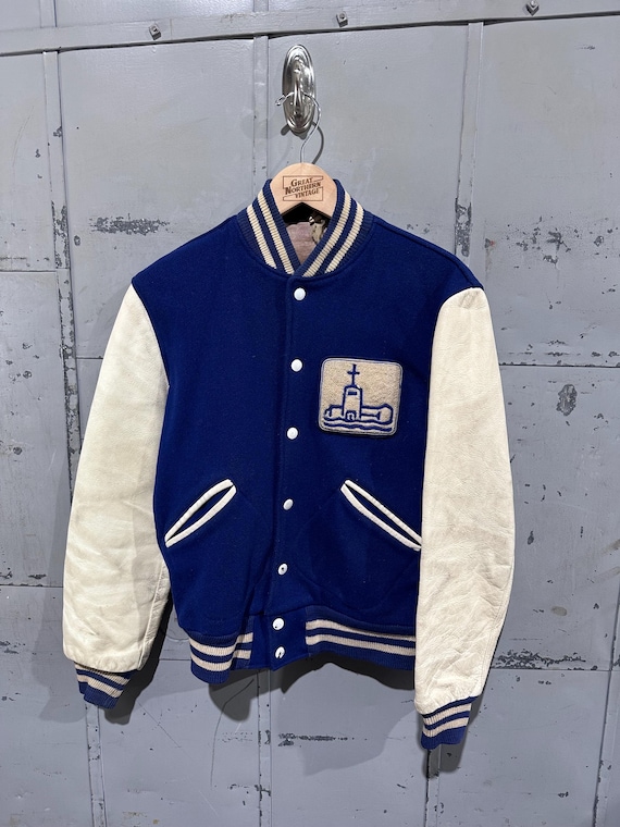 True Vintage 60s Butwin Church Wool and Leather Two Tone Royal