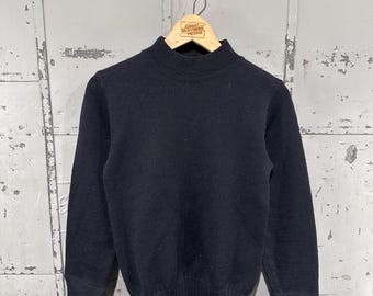 Vintage 1940s WW2 US Navy Blue Military Wool Knit Sweater (XS/S