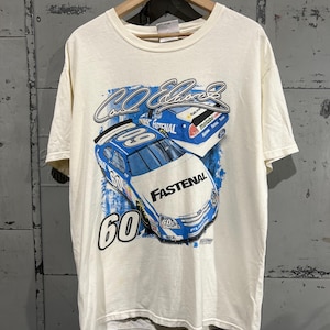 Vintage 90s Nascar Fastenal car racing graphic t shirt 1990s Fashion Basic Streetwear white Graphic T Shirt size Large Carl Edwards