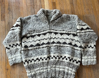 Cowichan Pullover Vintage made in Canada handgestrickte handgemachte grobstrick Strickjacke Nordic fair isle