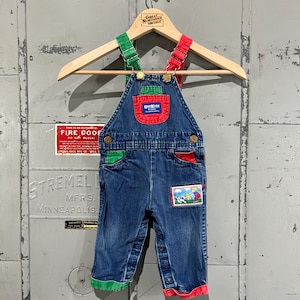 12 Months Vintage 90s Oshkosh Denim Overalls Club Dog Patch Kids
