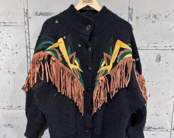 Vintage 90s Wool Cedars Brand Crazy Abstract Western Style Mock