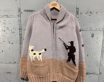 True Vintage 60s Handmade Duck Hunting Cozy Heavyweight Chunky Zip Up Cowichan Sweater Medium