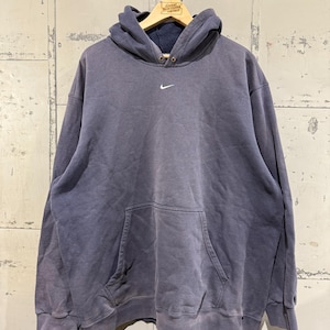Vintage Navy Nike center swoosh Hoodie sweatshirt with Embroidered check  90&#39;s Y2K Style distressed faded