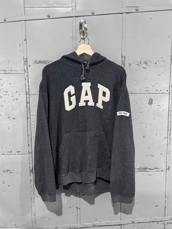 90s GAP charcoal Fleece Pullover Hoodie Sweatshirt