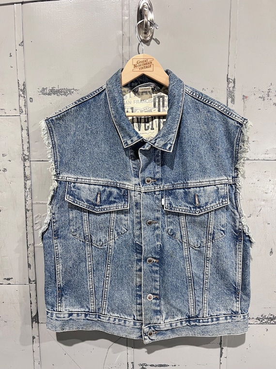 M 90s Silvertab Jean Jacket Cutoff Sleeveless Distressed Denim Jacket Punk Size Medium Oversized Levis Etsy