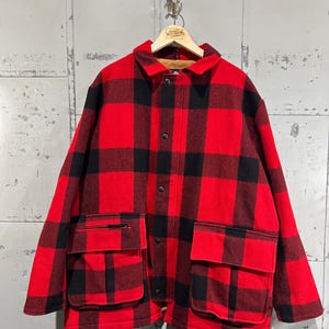 Vintage 80s Woolrich Buffalo Plaid Wool Jacket 1980s Large Hunting jacket chore jacket