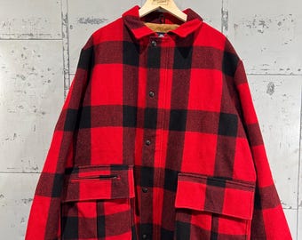 80s Era Eddie Bauer Wool Hunting Jacket Blue Plaid Size Medium