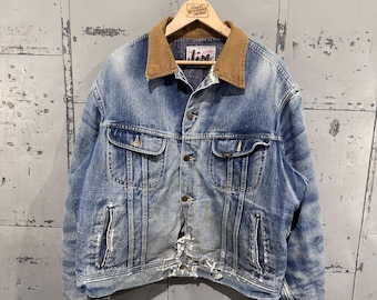True Vintage 70er Jahre Lee Storm Rider Distressed Honeycomb Faded Classic Western Americana Denim Trucker Jacke XL