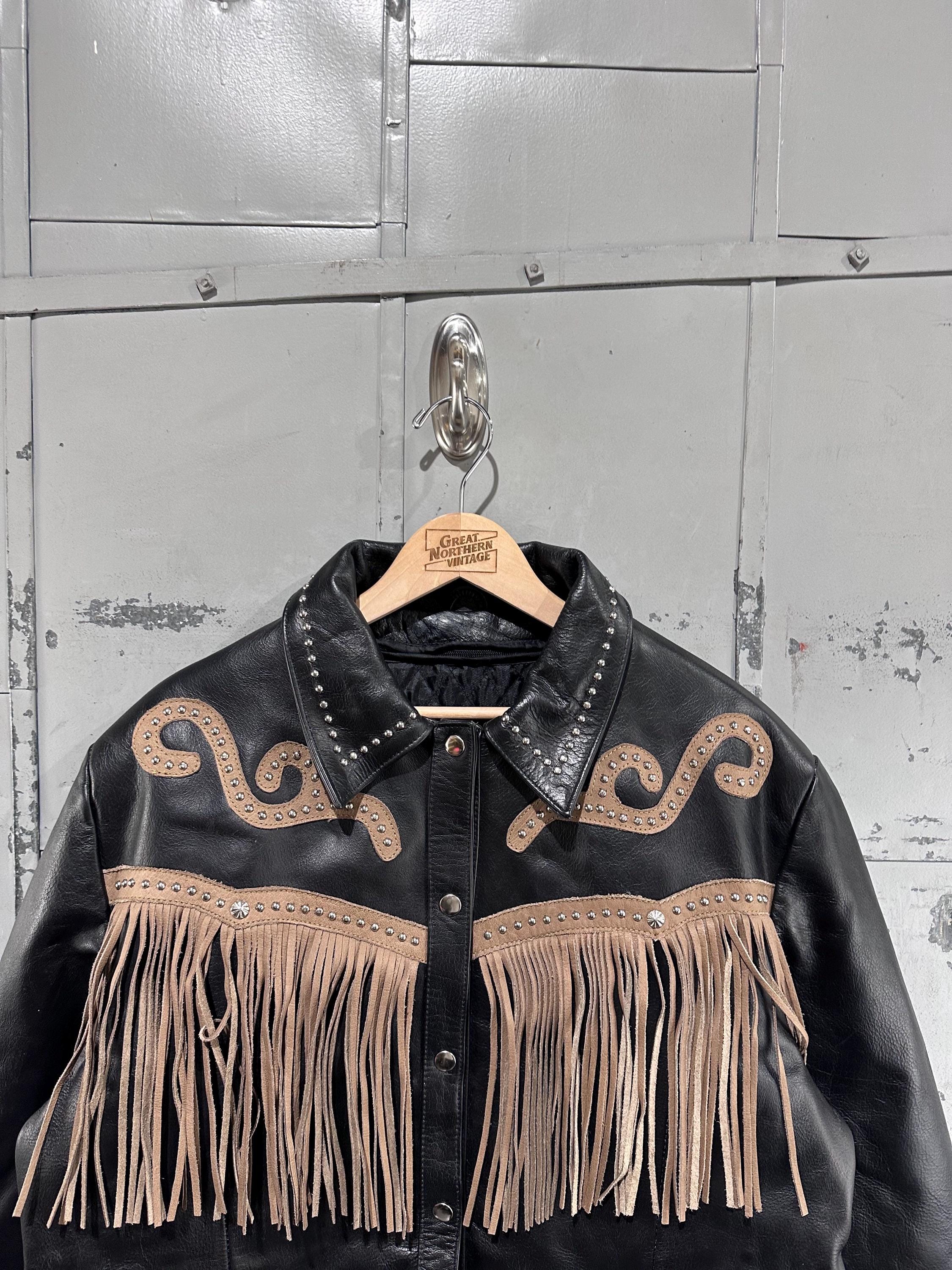 Vintage 90s Jrleather NWT Detailed Western Quilted Lined Fringe
