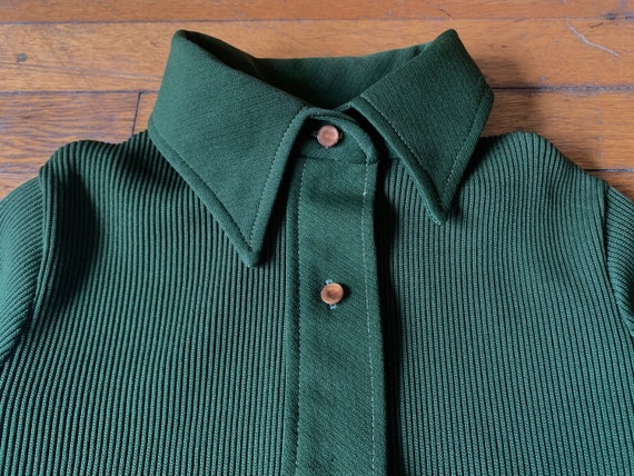 70s Stage 7 Ribbed Button Up Chartreuse Shirt - image 3