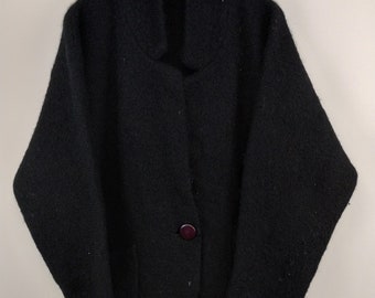 Medium 90s P.G.E. Mohair Black Knit Cardigan Jacket Shacket 1990s 1980s Medium Cottage Grandma Cute Fall Autumn 1980s 1990s