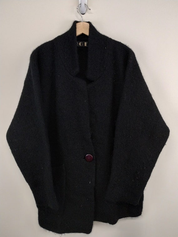 Medium 90s P.G.E. Mohair Black Knit Cardigan Jack… - image 1